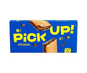 PiCK UP! Original Barre avec tablette de chocolat au lait croustillante entre deux biscuits croustillants, le snack pour les déplacements, lot de 5, 5 x 28 g