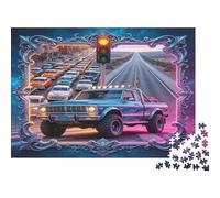 Pick-up Rétro Puzzle 1000 Pièces Papier Puzzle pour Adultes Scène Nocturne Trafic Urbain Jeu de Puzzle 1000 Pièces Détente Interaction Familiale Décor Cadeau 52x38cm/1000pcs