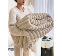 Pickelect Couverture de sieste épaisse en peluche de lapin - Couverture en velours de flanelle - Couverture épaisse, moelleuse et chaude pour l'hiver et le canapé (kaki, 180 x 200 cm)