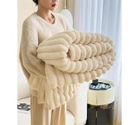 Pickelect - Couverture de sieste épaisse en peluche lapin - Couverture en velours de flanelle - Couverture épaisse, moelleuse et chaude pour l'hiver et le canapé (blanc cassé, 70 x 100 cm)