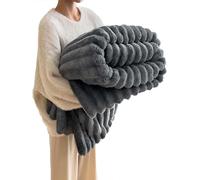 Pickelect Couverture en flanelle et velours de lait, douce et épaisse, en fausse fourrure de lapin, pour l'hiver, pour lit, canapé, salon (gris foncé, 150 x 200 cm)