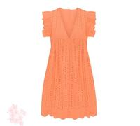 Pickelect Robe barboteuse avec short, col en V, robe en dentelle de couleur unie, robe courte avec short intégré, Orange, XL