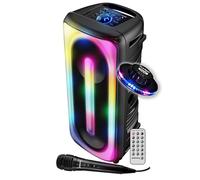 Pickering Enceinte Sono DJ Autonome 300W Bluetooth 5.0 Amplifiée TWS Rechargeable LED Microphone USB MicroSD Noir, Jeu OVNI LED