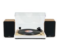 Pickering Tourne Disque Pré-amplifié Thomson TT301 Finition Bois/Blanc - 33/45 Tours, Lecture et Retour du Bras Auto. Enceintes Bois 100W