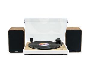 Pickering Tourne Disque Pré-amplifié Thomson TT301 Finition Bois/Blanc - 33/45 Tours, Lecture et Retour du Bras Auto. Enceintes Bois 100W