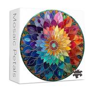 PICKFORU Casse-tête mosaïque dégradé pour adultes 1000 pièces, casse-tête coloré en vitrail coloré, puzzle rond difficile impossible arc-en-ciel