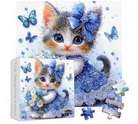 PICKFORU Puzzle chat 1000 pièces pour adultes, puzzle chaton mignon, puzzle diamant bleu difficile impossible