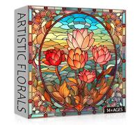PICKFORU Puzzles de Fleurs en vitrail pour Adultes 1000 pièces, Casse-tête Vintage Floral, Impossible Difficile Difficile pour Adultes