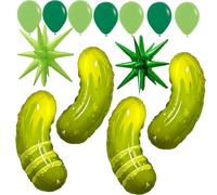 Pickle Party Decorations - Lot de 14 ballons en aluminium en forme de cornichon avec ballons en latex et étoile pour Picklesburgh, la fête du grand aneth, événements sur le thème des marinades