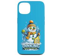 Pickleball : Bonhomme de Neige Hivernal Mangeant dans Une pagaie hivernale Coque pour iPhone 13