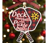 Pickleball Décoration de Noël 2025 - Deck The Halls with Pickleballs - Cadeau amusant pour joueurs et entraîneurs, décoration en bois à 3 couches avec boîte cadeau, cadeau de pickleball