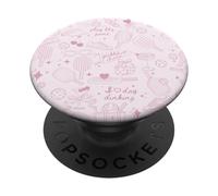 Pickleball Doodles en Rose, Rose Pastel PopSockets PopGrip Adhésif