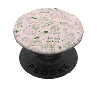 Pickleball Doodles en Vert et Rose PopSockets PopGrip Adhésif
