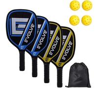 Pickleball Paddles Lot de 4 pagaies en bois de haute qualité, 4 pickleballs et 1 poche portable pour usage intérieur et extérieur, excellentes pagaies pour débutants (jaune)