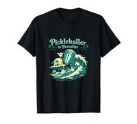 Pickleballer in Paradise Retro Surf Paddle Wave Art T-Shirt