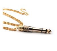 PICKRING Collier audio Jack avec adaptateur de casque fonctionnel plaqué or pour guitaristes/collier adaptateur de casque véritable doré détachable pour amateurs de musique, Métal, Ne s'applique pas