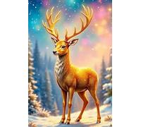 Picmondoo Peinture diamant - 40 x 60 cm - Avec pierres carrées en résine, pierres AB, strass et couleurs métalliques - Œuvre d'art pour adultes et enfants (cerf doré)