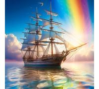 Picmondoo Peinture diamant - 50 x 50 cm - Avec pierres carrées en résine AB, strass et couleurs métalliques - Œuvre d'art pour adultes et enfants (liberté en mer)