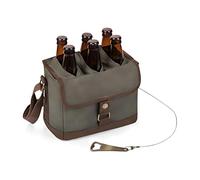 Picnic Time Beer Caddy with Bottle Opener, 6-Pack Drink Cooler, Tote for Men, Khaki Green with Brown Accents