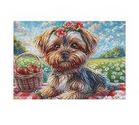 Picnic Yorkshire Terrier Chien 300 Pieces Casse tête Adolescent en Carton Rigide Anti Déchirure Animal Animal de Compagnie Poupée Difficulté Moyenne Activité Éducative Passe Temps Cadeau Anniversaire