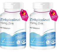 Picolinate de zinc - avec 15mg de zinc - 90 comprimés - hautement dosés - dosage sûr - végétalien - suppléments d'Allemagne | Vitamintrend (Lot de 2)