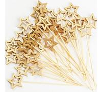 Pics à Cocktail,50 PCS Brochettes à Cocktail en forme d'étoile en Bambou Dorés Décoratifs pour apéritifs, réutilisables 100 Pcs Brochettes Cocktail