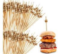 Pics à nourriture écologiques en bois doré (paquet de 100) - Brochettes durables et pics en bambou pour charcuterie, apéritifs et pics à cocktail
