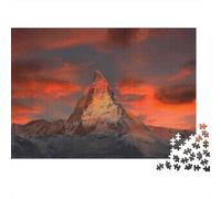 Pics Coucher de Soleil Montagne Puzzle 1000 Pièces Adultes Lueur de Coucher de Soleil Rouge sur Un Pic de Montagne Rocheux Solitaire Premium Haute Qualité Défiant Anti-Stress Cadeau 70x50cm/1000pcs
