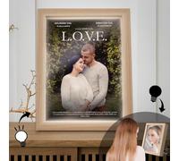 Pictalia - Miroir Cadre Photo Lumineux personnalisé - Créez une affiche de film romantique avec votre photo et texte personnalisable, cadeau couple, Saint-Valentin, Amoureux, cadre photo, décoration