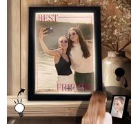 Pictalia - Miroir Cadre Photo Lumineux personnalisé spécial amitie, photo et texte personnalisable, Cadeau amie, collègue homme femme, best friend, cadre noir, décoration