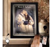 Pictalia - Miroir Cadre Photo Lumineux personnalisé spécial couple avec photo et texte, cadeau couple, Saint-Valentin, Amoureux, cadre photo noir, décoration, texte personnalisable