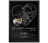 PICTALIA - Poster personnalisé couple "Coeur Là où tout a commencé", Lieu de rencontre, date de rencontre, photo et texte personnalisable, cadeau Homme Femme, Saint-Valentin, Amoureux, Cadeau couple