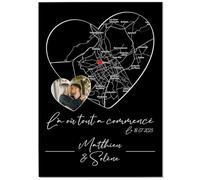 Pictalia - Poster personnalisé couple Coeur Là où tout a commencé, Lieu de rencontre, date de rencontre, photo et texte personnalisable, cadeau Homme Femme, Saint-Valentin, Amoureux, Cadeau couple