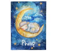 Pictogogo Couverture Bébé Personnalisée avec Nom - Douillette Couverture de Milestone en Polaire Minky, Idéale comme Cadeau de Naissance, Disponible en Plusieurs Tailles (Lune de Mouton)