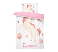 Pictogogo Ensemble de Parure de Lit Personnalisable avec Nom pour Bébé et Enfant - Animaux, Housse de Couette Zippée et Taie d'oreiller Incluses - Cadeau Unique (Licorne, 100 x 135)
