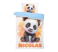 Pictogogo Ensemble de Parure de Lit Personnalisable avec Nom pour Bébé et Enfant - Animaux, Housse de Couette Zippée et Taie d'oreiller Incluses - Cadeau Unique (Panda 2, 100 x 135)