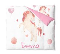 Pictogogo Ensemble de Parure de Lit Personnalisable avec Nom pour Bébé et Enfant - Animaux, Housse de Couette Zippée et Taie d'oreiller Incluses - Cadeau Unique (Licorne, 80 x 120)