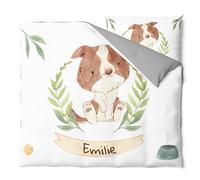 Pictogogo Ensemble de Parure de Lit Personnalisable avec Nom pour Bébé et Enfant - Animaux, Housse de Couette Zippée et Taie d'oreiller Incluses - Cadeau Unique (Chien, 80 x 120)