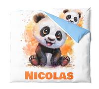 Pictogogo Ensemble de Parure de Lit Personnalisable avec Nom pour Bébé et Enfant - Animaux, Housse de Couette Zippée et Taie d'oreiller Incluses - Cadeau Unique (Panda 2, 80 x 120)
