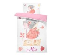 Pictogogo Ensemble de Parure de Lit Personnalisable avec Nom pour Bébé et Enfant - Animaux, Housse de Couette Zippée et Taie d'oreiller Incluses - Cadeau Unique (Souris, 100 x 135)