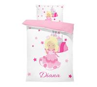 Pictogogo Ensemble de Parure de Lit Personnalisable avec Nom pour Bébé et Enfant - Animaux, Housse de Couette Zippée et Taie d'oreiller Incluses - Cadeau Unique (Princesse, 140 x 200)