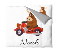 Pictogogo Ensemble de Parure de Lit Personnalisable avec Nom pour Bébé et Enfant - Animaux, Housse de Couette Zippée et Taie d'oreiller Incluses - Cadeau Unique (Moto, 80 x 120)