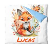 Pictogogo Ensemble de Parure de Lit Personnalisable avec Nom pour Bébé et Enfant - Animaux, Housse de Couette Zippée et Taie d'oreiller Incluses - Cadeau Unique (Renard 2, 80 x 120)