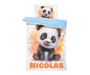 Pictogogo Ensemble de Parure de Lit Personnalisable avec Nom pour Bébé et Enfant - Animaux, Housse de Couette Zippée et Taie d'oreiller Incluses - Cadeau Unique (Panda 2, 140 x 200)