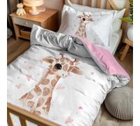Pictogogo Parure lit Fille 2 pièces - Housse Couette 100 x 135 + taie 40 x 60 - Motif Girafe Rose/Revers Coton Rose - Microfibre & Coton Oeko-TEX - Fermeture éclair - lit évolutif 70 x 140