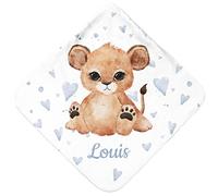 Pictogogo Serviette de Bain à Capuche Personnalisée avec Nom et Motif Animal Mignon | Cape de Bain Personnalisable pour Bébé (Lion)