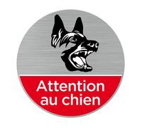 Pictogramme Attention au chien (Q0469) Diamètre 83 mm Plaque Aluminium Brossé