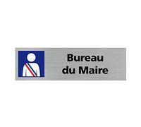 Pictogramme BUREAU DU MAIRE (Q0209). Signalisation Porte - 170 X 50 mm - Autocollant souple ou plaque alu brossé 2mm. - Plaque aluminium brossé - Plaque aluminium brossé -