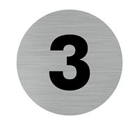 Pictogramme Chiffre 3 (Q0306). Numéro de Porte 3. Autocollant Souple Effet alu brossé ou Plaque de Porte alu brossé EP 2mm au Choix - Diamètre 76 mm - Adhésif Aspect Aluminium brossé - Adhésif Aspect