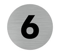 Pictogramme Chiffre 6 (Q0309). Numéro de Porte 6. Autocollant Souple Effet alu brossé ou Plaque de Porte alu brossé EP 2mm au Choix - Diamètre 83 mm - Adhésif Aspect Aluminium brossé - Adhésif Aspect